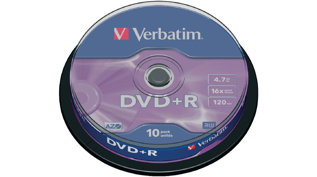 Verbatim DataLifePlus DVD+R AZO 4.7GB 16X MATT SILVER SURFAC - Spindle 10pcs. photo 1 Verbatim DataLifePlus DVD+R AZO 4.7GB 16X MATT SILVER SURFAC - Spindle 10pcs. photo 1