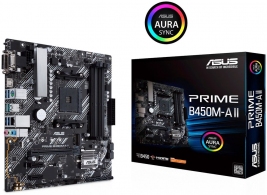 ASUS PRIME B450M-A II, Socket AM4, AMD B450, Dual 4xDDR4-4400, APU AMD graphics, VGA, DVI, HDMI, 1xPCIe X16, 6xSATA3, RAID, 1xM.2, ALC887 HDA, 2xPCIe X1, GbE LAN, 2xUSB3.2 Gen 2, 6xUSB3.2, Aura Sync RGB, 5X Pro.III, mATX thumbnav 4