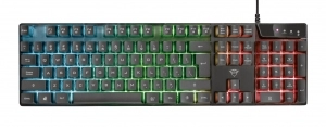 Trust Gaming GXT 835, Full size gaming keyboard with rainbow wave illumination, Backlight (RGB), US, 1.8m, USB, Black
