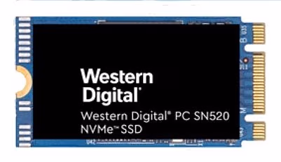 M.2 NVMe SSD 128GB WD PC SN520, Interface: PCIe3.0 x2 / NVMe 1.3, M2 Type 2242 form factor, Sequential Read 1500 MB/s, Sequential Write 800 MB/s, Random Read 95K IOPS, Random Write 90K IOPS, 3D NAND TLC, Bulk 