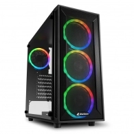 Sharkoon TG4M RGB ATX Case, with Side Panel of Tempered Glass, without PSU, Mesh Front Panel, Tool-free, Pre-Installed Fans: Front 3x120mm A-RGB Ring LED, Rear 1x120mm A-RGB Ring LED, ARGB Controller, 2x3.5
