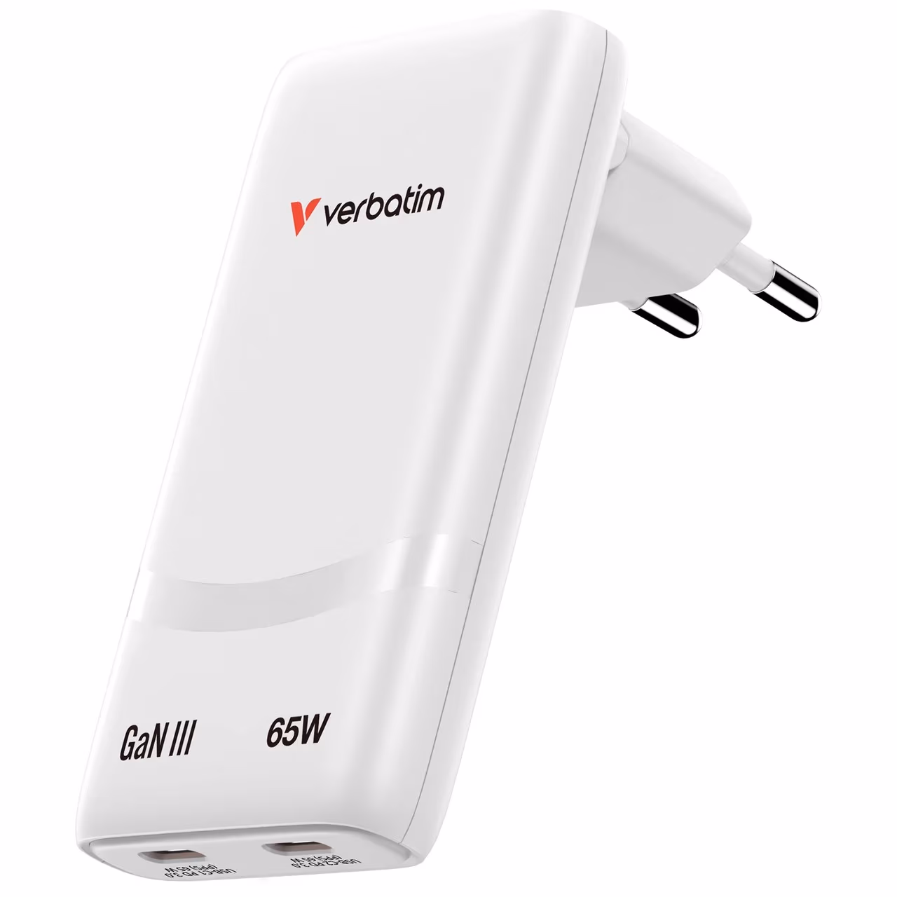 Incarcator USB VERBATIM Fold 'n' Go GaN Charger 65W / Dual USB-C/ White