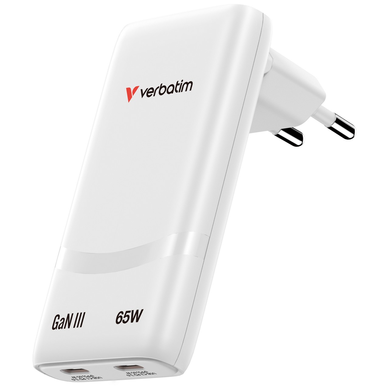 Incarcator USB VERBATIM Fold 'n' Go GaN Charger 65W / Dual USB-C/ White photo 1