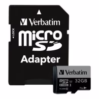 32GB microSD Class10 U3 UHS-I V30 + SD Adapter Verbatim Pro U3 microSDXC, 600x, Read up to: 90MB/s, Write up to: 45MB/s