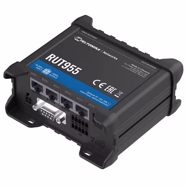LTE WLAN Router, Euro PSU, 2 x LTE antennas, 2 x WiFi antennas, RS485 connector block, I/O connector block, DIN rail + GNSS antenna