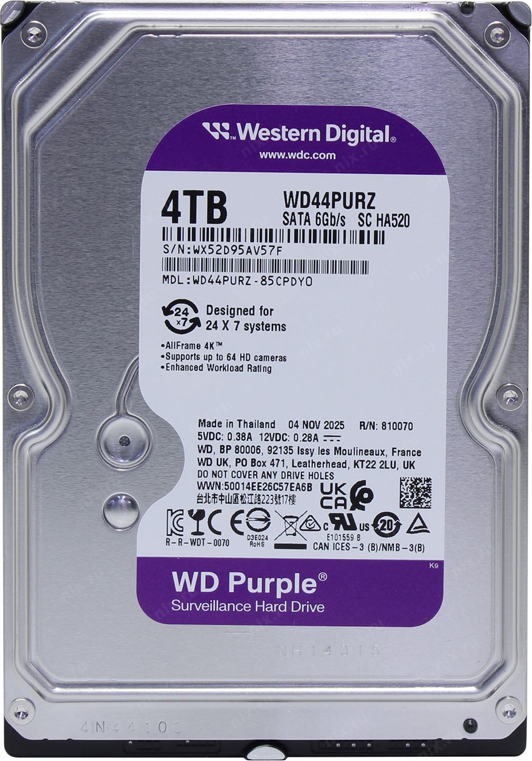 3.5” HDD Western Digital Caviar Purple WD44PURZ / 4TB / IntelliPower / 128MB photo 1