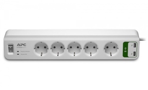 Surge Protector  APC Essential PM5U-RS, 5 Sockets CEE 7 Schuko + 2 USB 5V, 2,4A, 230V, Input power 2300W, Max Input Current 10A, Peak Current 24.0 kA, Surge energy rating 918 joules, 1.83m, White thumbnav 3