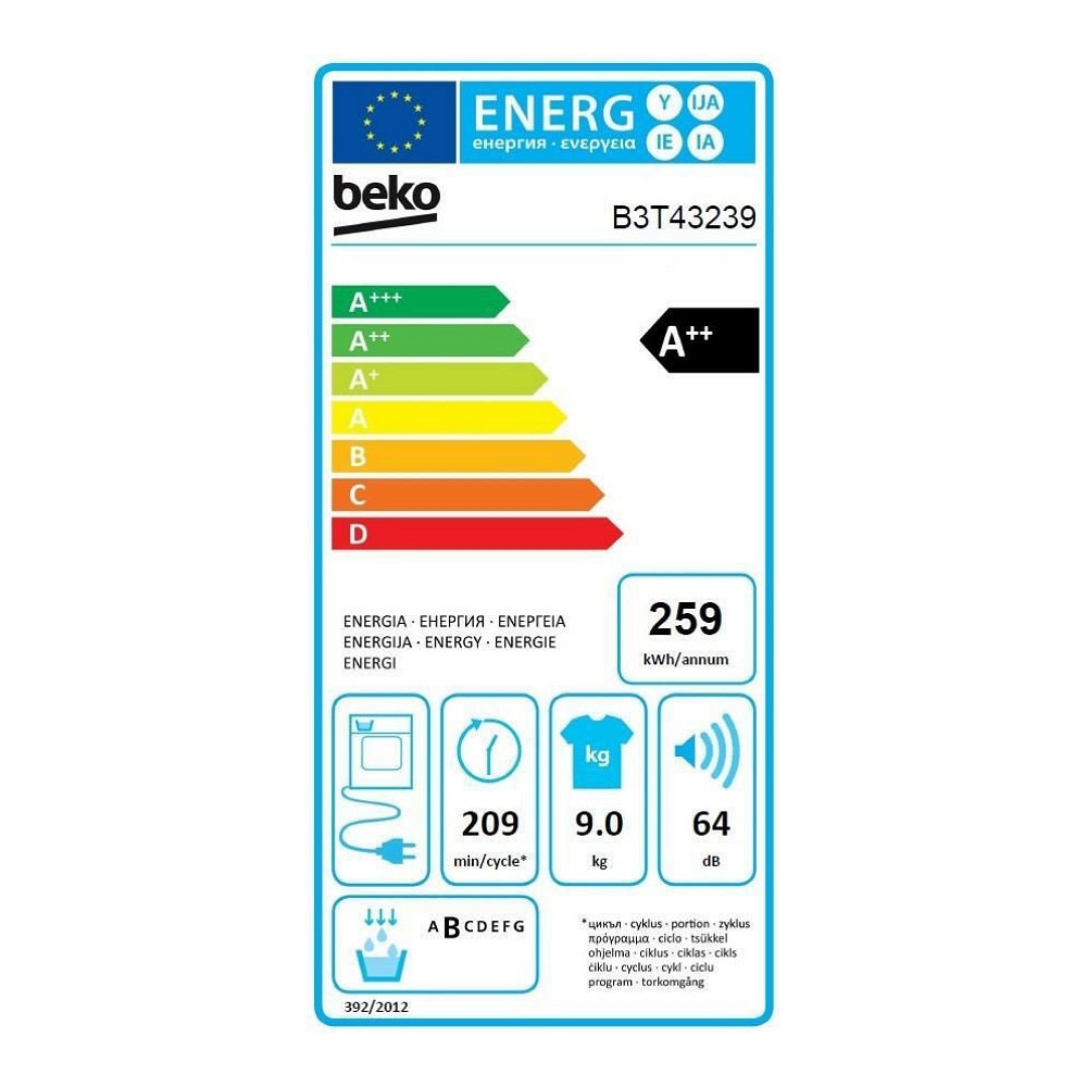 Masina de uscat rufe Beko B3T43239 / 9 kg / A++ / Gri photo 7