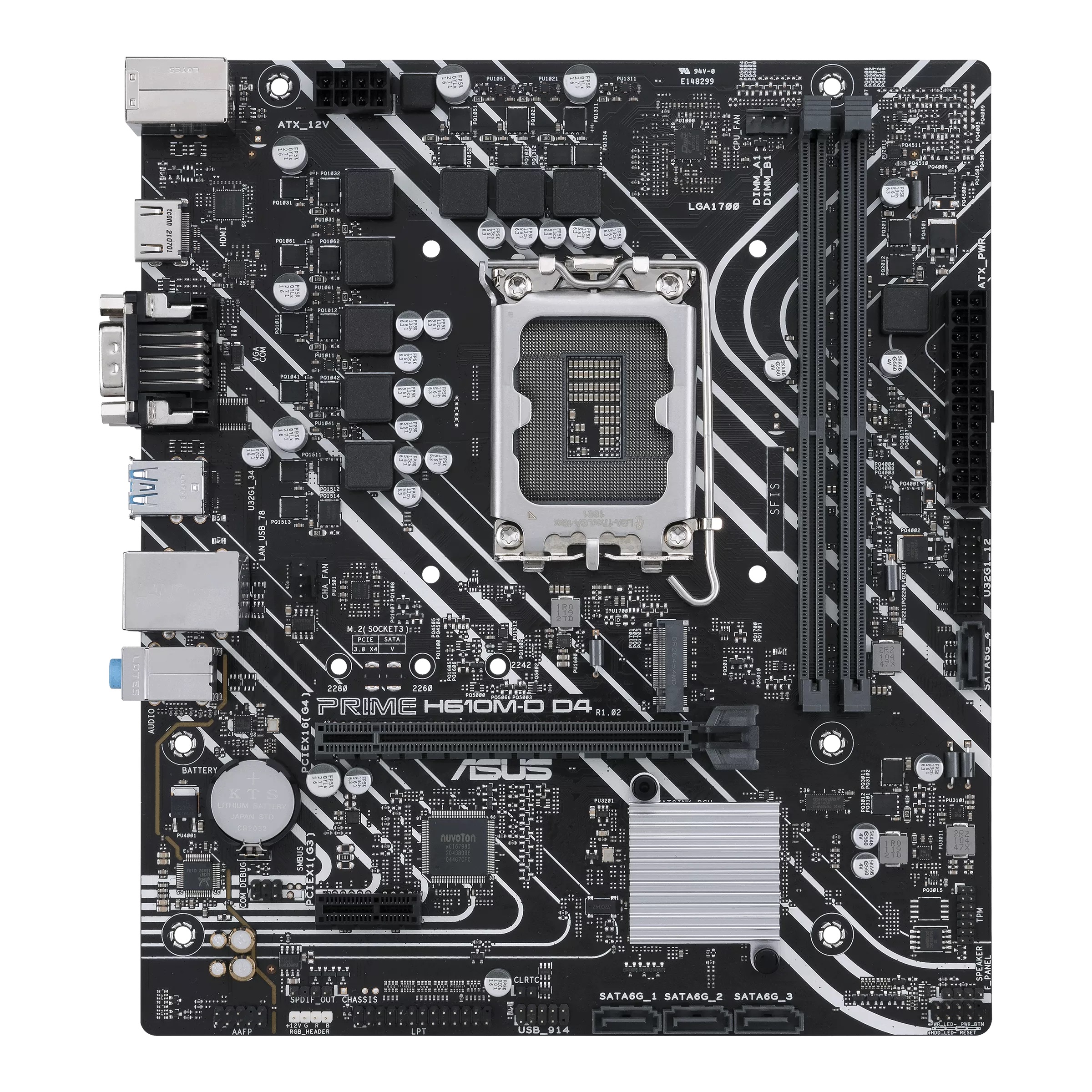 ASUS PRIME H610M-D D4, Socket 1700, Intel® H610 (13/12th Gen CPU), Dual 2xDDR4-3200, VGA, HDMI, CPU Intel graphics, 1xPCIe X16 4.0, 4xSATA3, 1xM.2, 1xPCIe X1, 1xCOM-port, LPT-header, ALC897 7.1, 1xGbE LAN, 4xUSB3.2, 5X Pro III, mATX photo 1