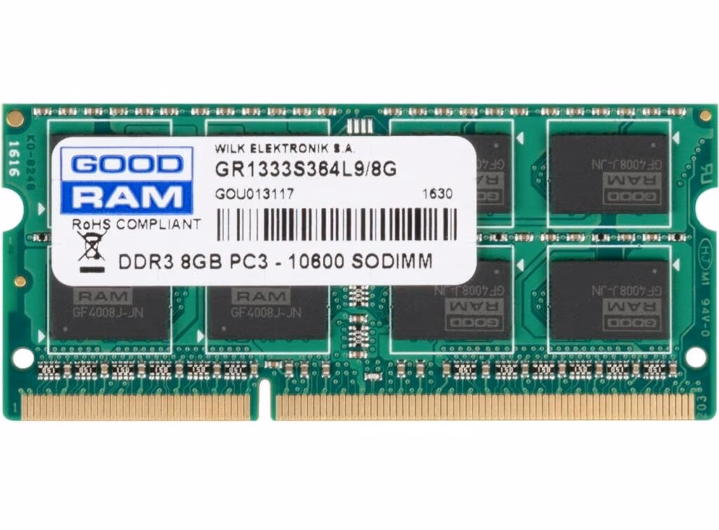 8GB DDR3-1333 SODIMM GOODRAM, PC10600, CL9, 512x8, 1.5V