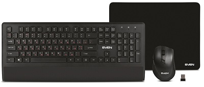 SVEN KB-C3800W, Wireless, Keyboard & Mouse & Mouse Pad, 2.4GHz, Multimedia Keyboard (104 keys, 12Fn-keys) + Mouse (5+1 keys (scroll wheel), 800/1200/1600dpi), Nano receiver, USB, Black, Rus/Ukr/Eng photo 1 SVEN KB-C3800W, Wireless, Keyboard & Mouse & Mouse Pad, 2.4GHz, Multimedia Keyboard (104 keys, 12Fn-keys) + Mouse (5+1 keys (scroll wheel), 800/1200/1600dpi), Nano receiver, USB, Black, Rus/Ukr/Eng photo 1