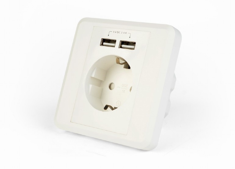 Socket  GEMBIRD AC wall socket with 2 port USB charger, 2.4A, USB charger: 2 ports, 5 V DC up to 2.4 A / 12 W (total), AC rating: up to 250 V, up to 16 A photo 1
