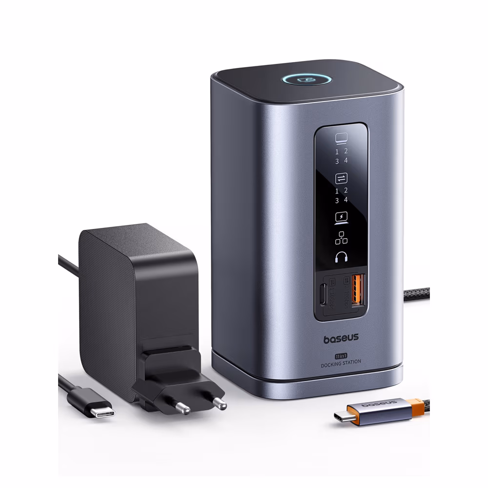 Док-станция Baseus DS Type-C to 2*HDMI 4K@60Hz+2*DP 4K@60Hz+2*USB-A (10Gbps)+1*USB-C (10Gbps)+1*RJ45+1*USB-A (480Mbps)+1*USB-C (PD)+1*3.5mm Audio+Charger(EU)