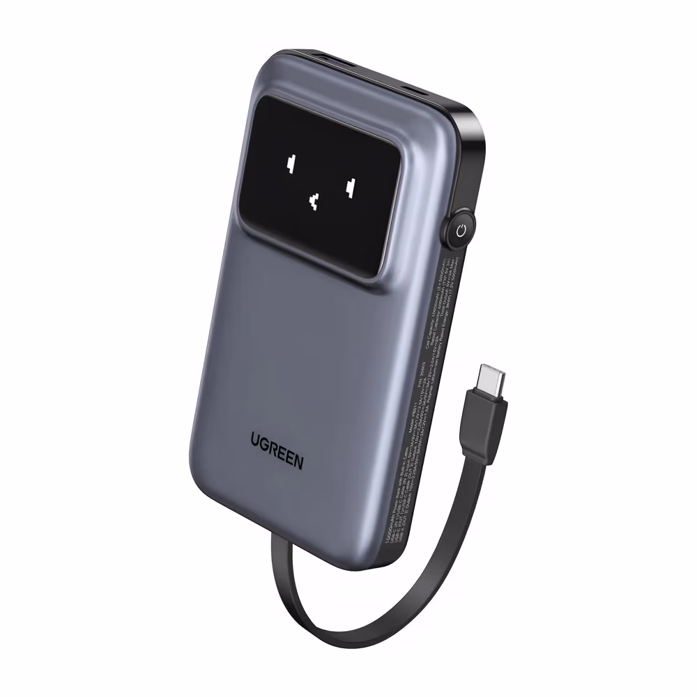 UGREEN Power Bank Uno Series with Cables Type-C, 10000mAh, 30W, Space Gray 