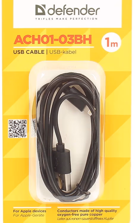 Кабель USB-A - Lightning Defender ACH01-03BH USB-Lighthing 1m black
