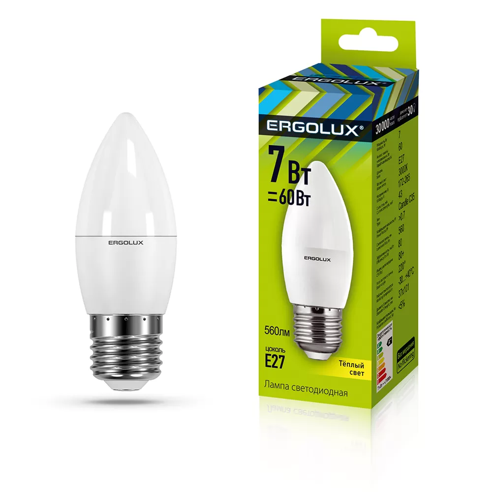 Лампа  энергосберегающая Ergolux C35 7W E27 3K
