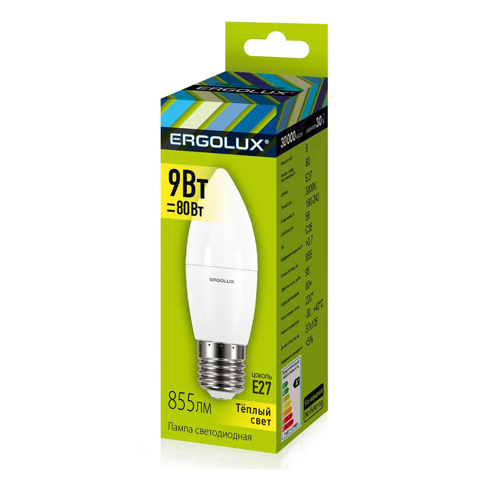 Bec LED Ergolux LED С35 9W E27 3000K 13170 photo 4
