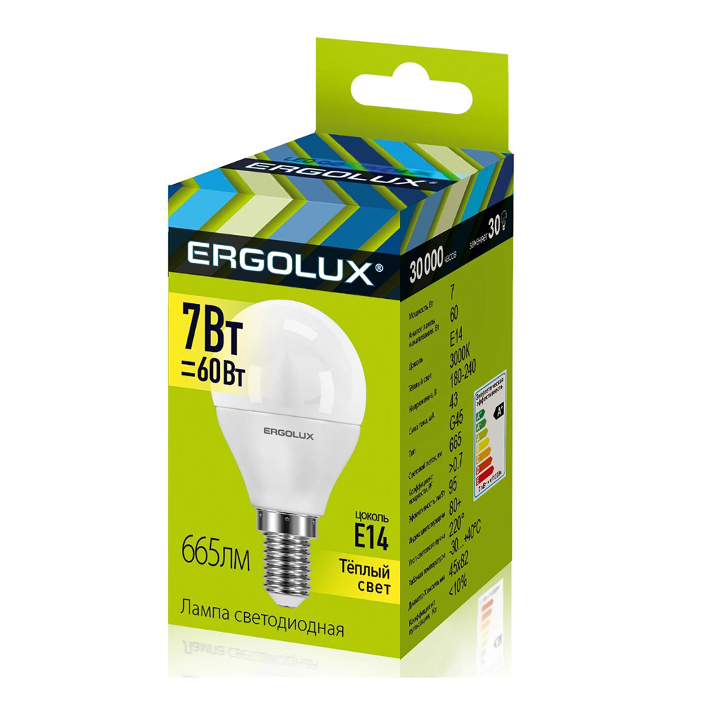 Bec LED Ergolux LED G45 7W E14 3000K photo 4