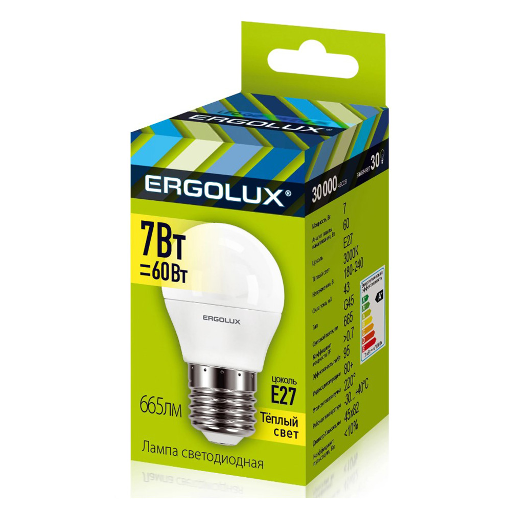 Bec LED Ergolux LED G45 7W E27 3000K photo 4
