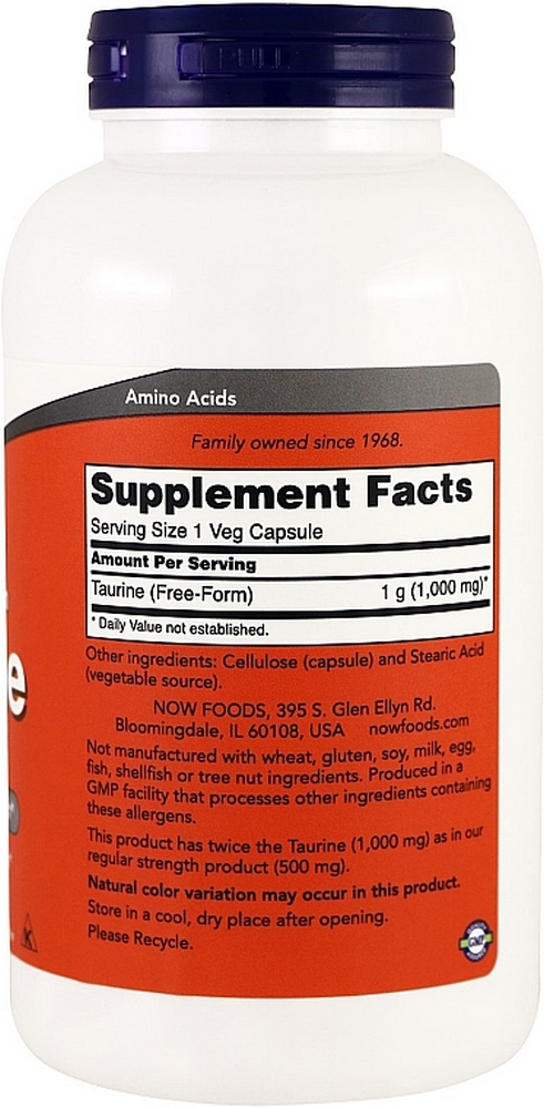 Energizant Now Foods TAURINE 500mg 100 CAPS photo 3