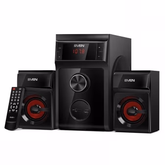 SVEN MS-302 Black,  2.1 / 20W + 2x10W RMS, FM-tuner, USB & SD card Input, Digital LED display, remote control, sub. wooden