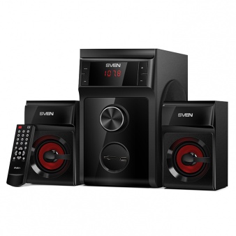 SVEN MS-302 Black,  2.1 / 20W + 2x10W RMS, FM-tuner, USB & SD card Input, Digital LED display, remote control, sub. wooden photo 1