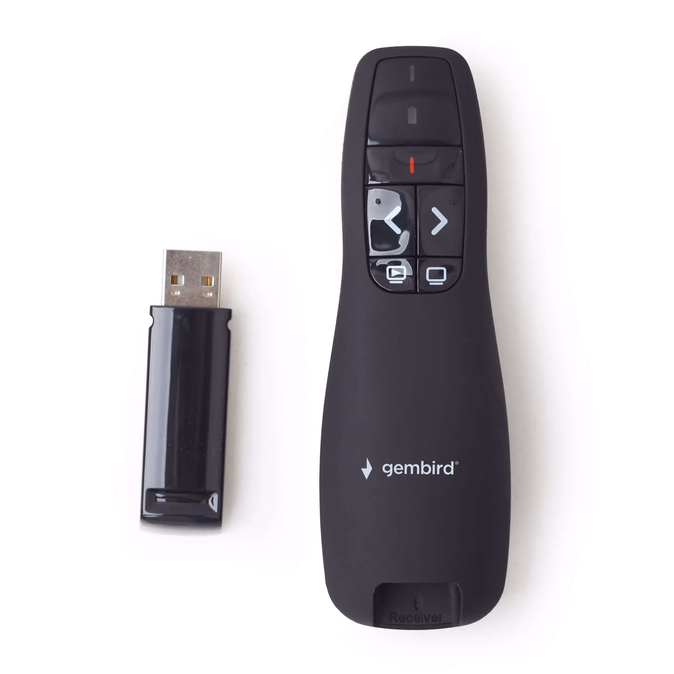 Gembird WP-L-02 Wireless presenter with laser pointer, Wireless 2.4 GHz, Power supply: 2 x AAA battery, up to 10 m, Net weight: 84 g 