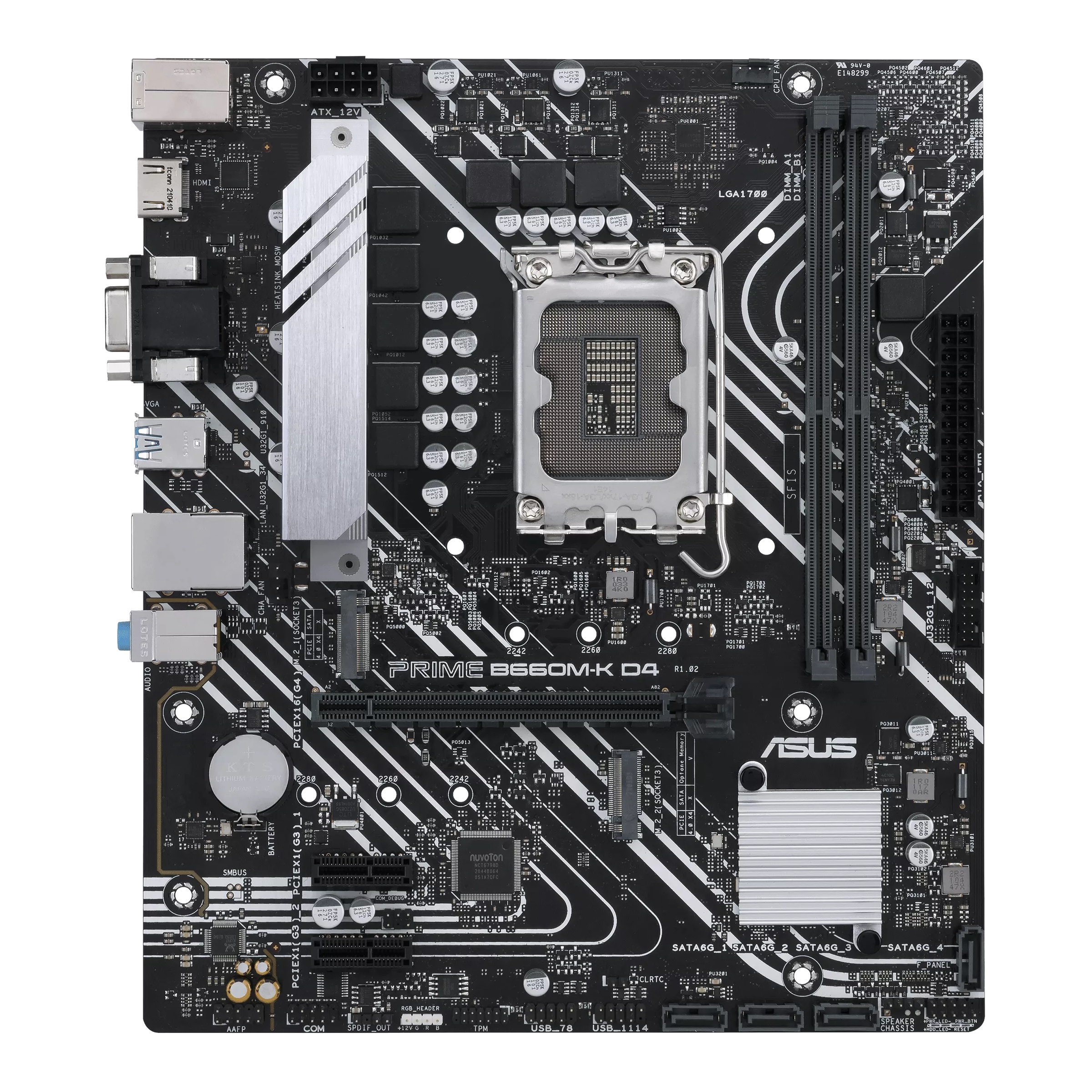 ASUS PRIME B660M-K D4, Socket 1700, Intel® B660 (13/12th Gen CPU), Dual 2xDDR4-5333, VGA, HDMI, CPU Intel graphics, 1xPCIe X16 4.0, 4xSATA3, RAID, 2xM.2, 2xPCIe X1, ALC897 7.1, 1xGbE LAN, 6xUSB3.2, 5X Pro III, mATX photo 1