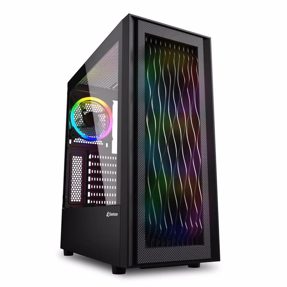 Carcasa Sharkoon RGB WAVE / w/oPSU / Side panel / 4x120mm A-RGB LED / ATX / Black