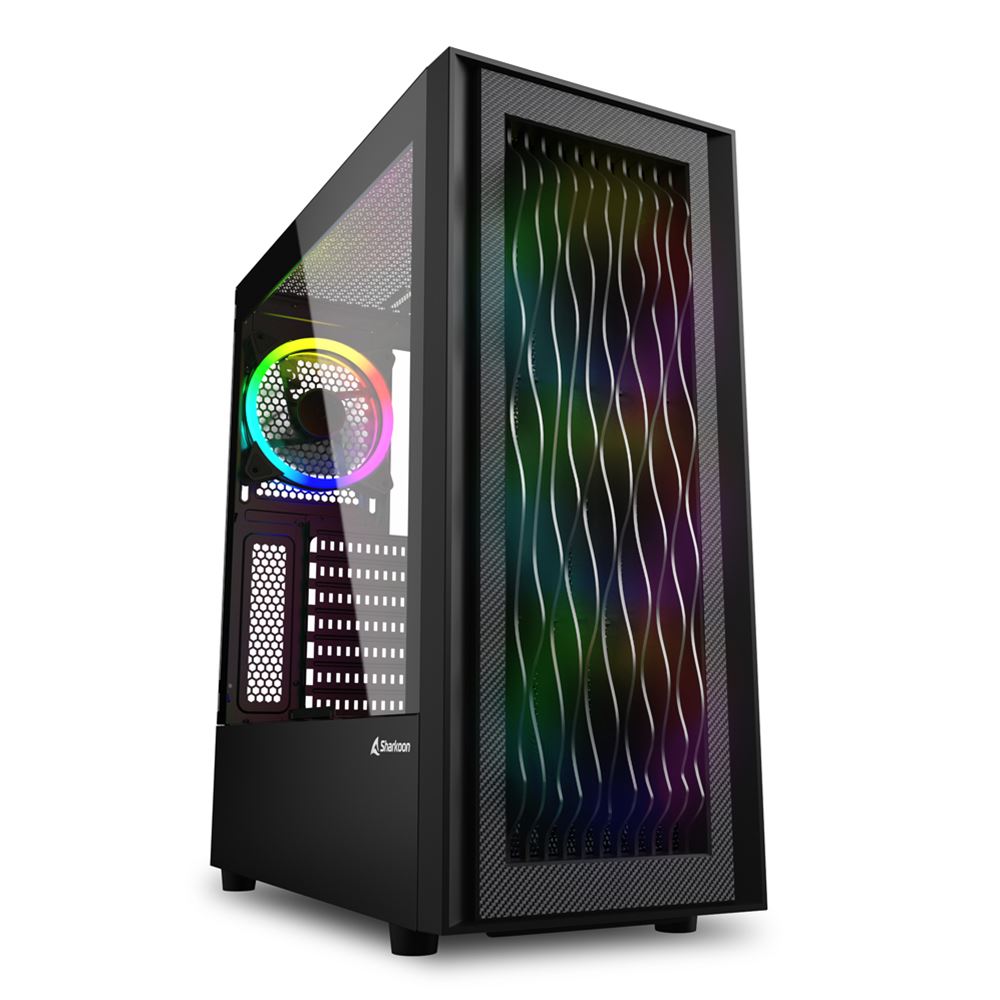 Carcasa Sharkoon RGB WAVE / w/oPSU / Side panel / 4x120mm A-RGB LED / ATX / Black photo 1