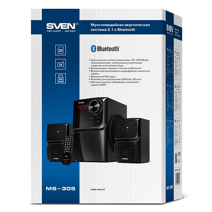Boxe 2.1 SVEN MS-305 / 40W RMS / Bluetooth / FM-tune / USB Flash / SD card / Black