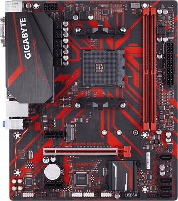 GIGABYTE B450M GAMING, Socket AM4, AMD B450, Dual 2xDDR4-3200, APU AMD graphics, DVI, HDMI, 1xPCIe X16, 2xPCIe X1, 4xSATA3, RAID, 1xM.2, ALC887 HDA, GbE LAN, 6xUSB3.1, RGB Fusion, mATX