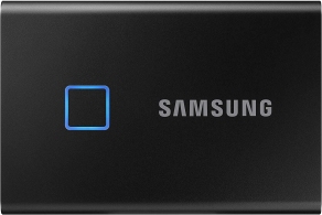 M.2 External SSD 1.0TB Samsung T7 Touch USB 3.2, Black, USB-C, Fingerprint Security, Includes USB-C to A / USB-C to C cables, Sequential Read/Write: up to 1050/1000 MB/s, V-NAND (TLC), Windows/Mac/PS4/Xbox One compatible, Light, Portable, Durable thumbnav 1