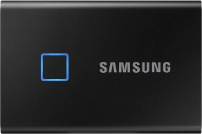M.2 External SSD 1.0TB Samsung T7 Touch USB 3.2, Black, USB-C, Fingerprint Security, Includes USB-C to A / USB-C to C cables, Sequential Read/Write: up to 1050/1000 MB/s, V-NAND (TLC), Windows/Mac/PS4/Xbox One compatible, Light, Portable, Durable