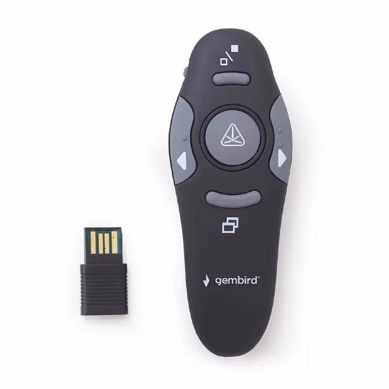 Gembird WP-L-01 Wireless presenter with laser pointer, Wireless 2.4 GHz, Power supply: 2 x AAA battery, up to 10 m, Net weight: 84 g 