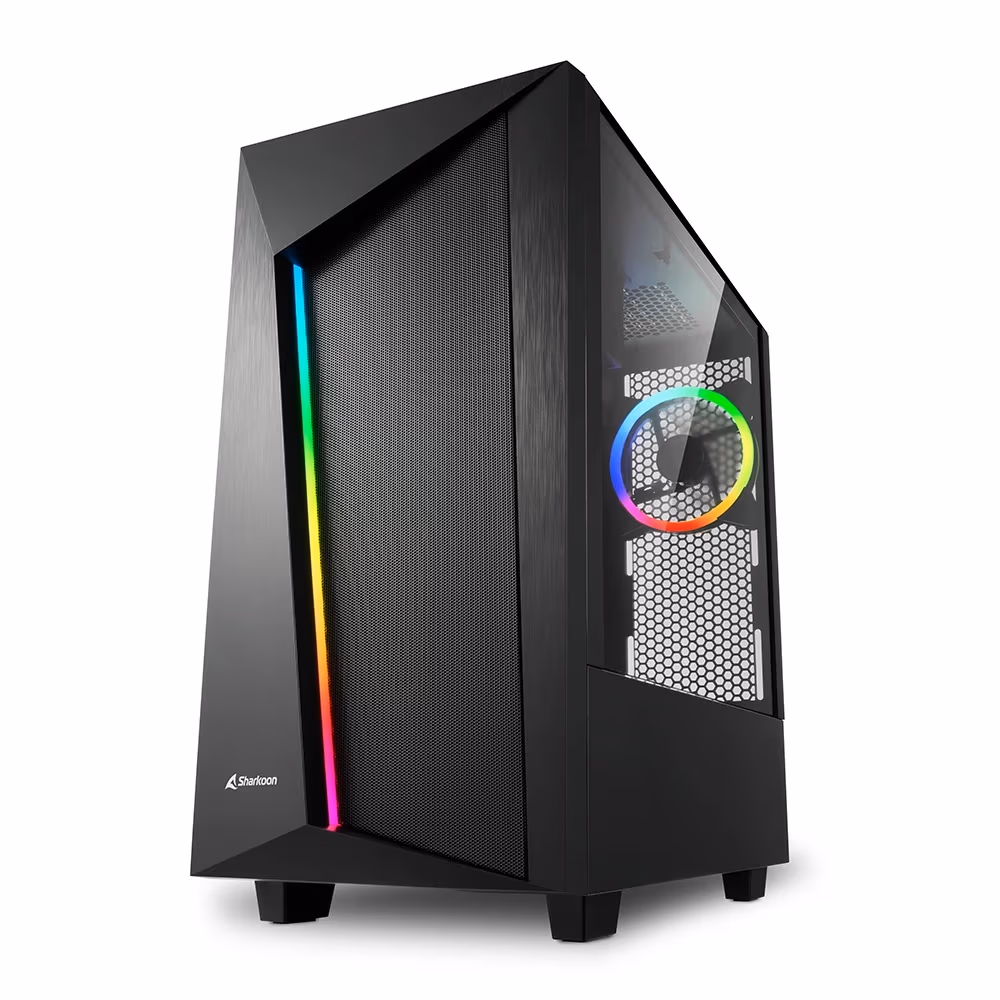 Carcasa Sharkoon REV 100 / no PSU / Side panel / 1x120mm A-RGB LED + 1x 120mm / ATX / Black