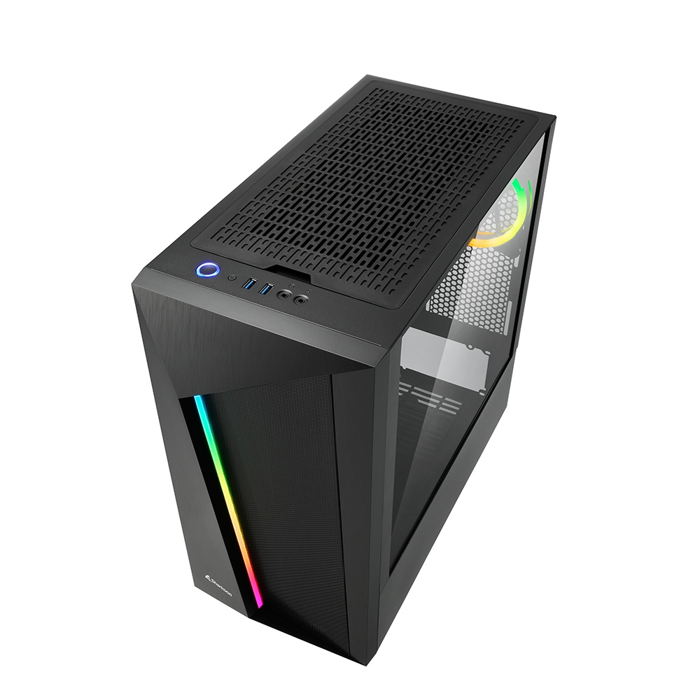 Carcasa Sharkoon REV 100 / no PSU / Side panel / 1x120mm A-RGB LED + 1x 120mm / ATX / Black photo 3
