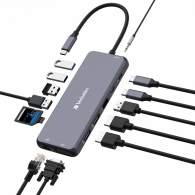 Многопортовый Адаптер Verbatim CMH-14/ USB-С/ 3xUSB-A 3.2/ 2xUSB-A/ 1xUSB-C PD(100W)/ 2xHDMI/ 1xVGA/ RJ45/ SD/ microSD thumbnav 1