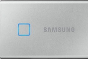 M.2 External SSD 1.0TB Samsung T7 Touch USB 3.2, Silver, USB-C, Fingerprint Security, Includes USB-C to A / USB-C to C cables, Sequential Read/Write: up to 1050/1000 MB/s, V-NAND (TLC), Windows/Mac/PS4/Xbox One compatible, Light, Portable, Durable