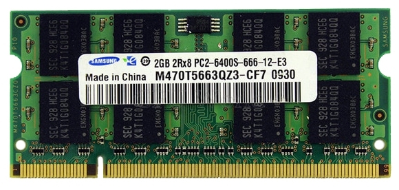2GB DDR2-800 SODIMM Samsung Original, PC6400, 2Rx8, CL6, Bulk (OEM) photo 1