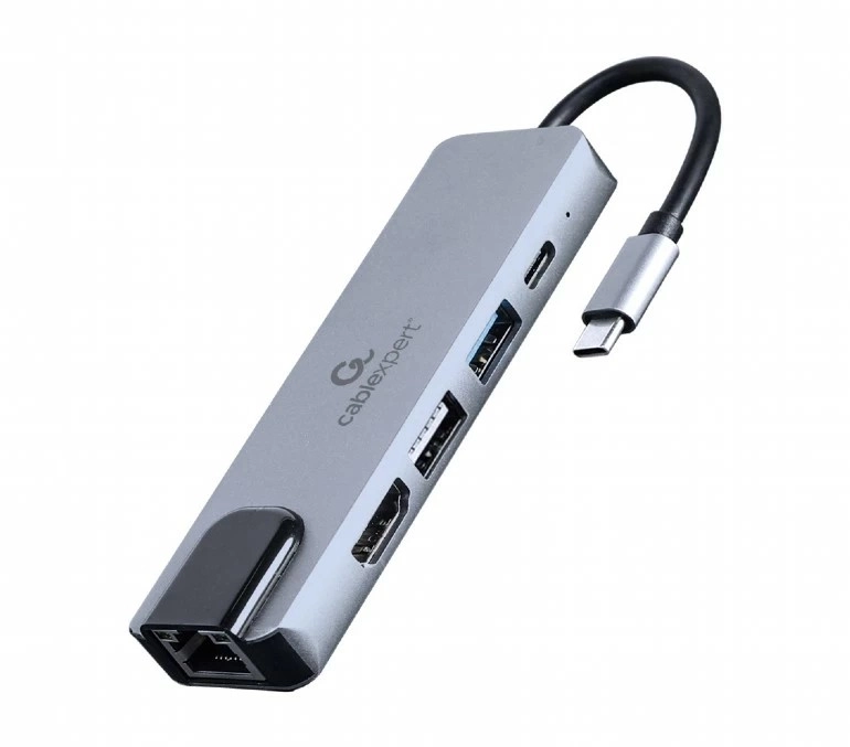 Многопортовый Адаптер Gembird  A-CM-COMBO5-04/ USB-C/ 2xUSB-A/ HDMI/ RJ45