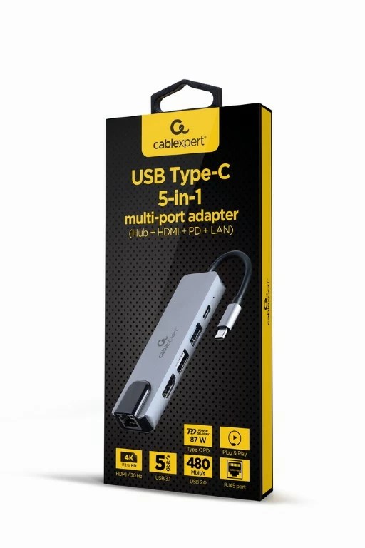 Многопортовый Адаптер Gembird  A-CM-COMBO5-04/ USB-C/ 2xUSB-A/ HDMI/ RJ45 photo 2