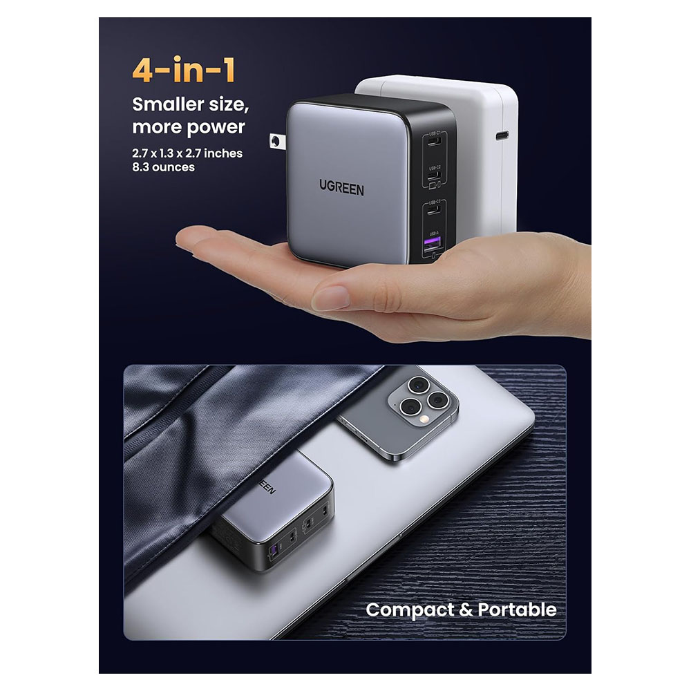 Incarcator pentru telefon mobil UGREEN 3*USB-A+1*USB-C 100W X565, Black photo 5