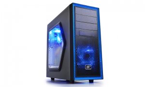 DEEPCOOL "TESSERACT_SW-BK" ATX Case, with Side-Window, without PSU, Massive metal mesh, Tool-less, 1x 120mm front Blue LED fan, 1x 120mm rear Blue LED fan, up to 3x 2.5" HDD/SSD, Bottom loaded PSU, 1xUSB3.0, 1xUSB2.0 /Audio, Black/Blue thumbnav 1