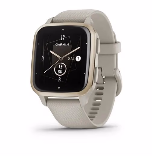 Garmin Venu Sq 2 Music Edition, Cream Gold Bezel with French Gray Case and Silicone Band 