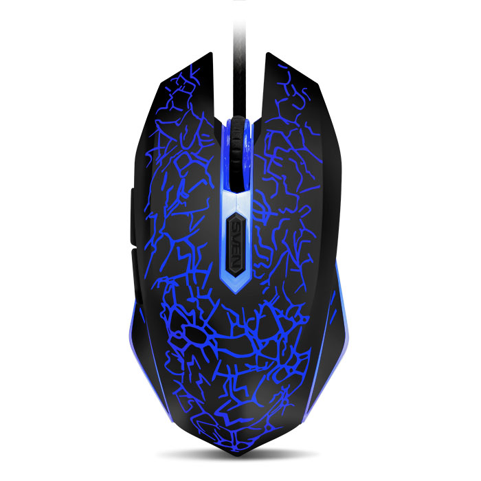 SVEN GX-950 Gaming, Optical Mouse, 600/1000/1400/1600 dpi, 5+1 buttons (scroll wheel),  DPI switching modes, Two navigation buttons (Forward and Back), Adjustable illumination, Soft Touch coating, cable length 1.5 m, USB, Black photo 1