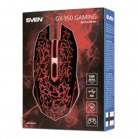 SVEN GX-950 Gaming, Optical Mouse, 600/1000/1400/1600 dpi, 5+1 buttons (scroll wheel),  DPI switching modes, Two navigation buttons (Forward and Back), Adjustable illumination, Soft Touch coating, cable length 1.5 m, USB, Black thumbnav 4