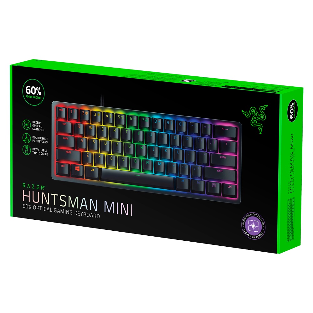 RAZER Huntsman Mini Gaming Keyboard, 60% Form Factor, Clicky Optical Switch - Red, Doubleshot PBT Keycaps With Side-Printed Secondary Functions-  RU Layout photo 3