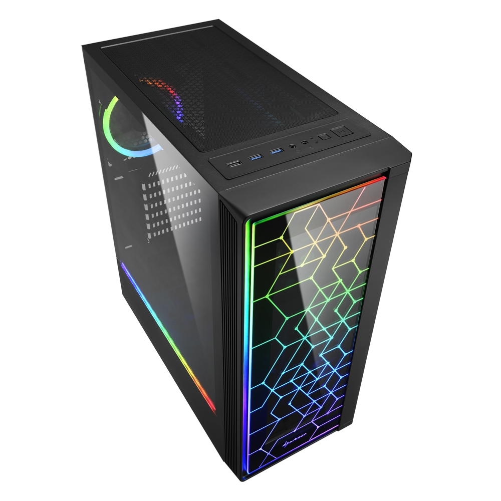 Carcasa Sharkoon  RGB LIT 100 / no PSU / Side panel / 1x120mm, Rear 1x120mm A-RGB LED, 2xARGB LED Strip / ATX / Black photo 3