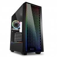 Sharkoon RGB LIT 200  ATX Case, with Side&Front Panel of Tempered Glass, without PSU, Illuminated Front Panel, Pre-Installed Fans: Front 1x120mm, Rear 1x120mm A-RGB LED, 2xARGB LED Strip, ARGB Controller, 2x3.5